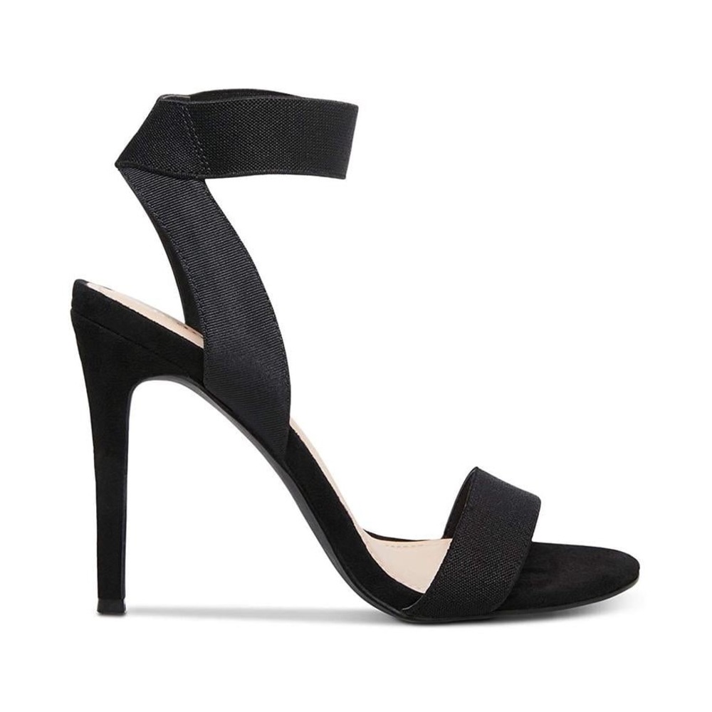Madden Girl Women's Black LONIE Stretch Ankle-Strap Heels Size 9